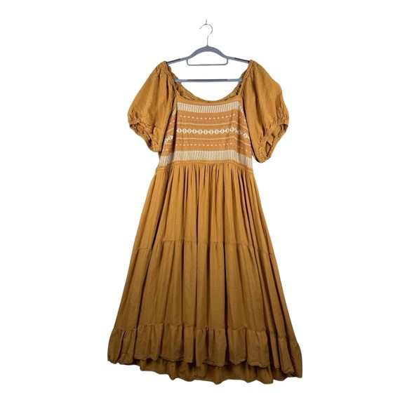 Baltic Born Dresses & Skirts - Baltic Born Midi Dress Mustard Floral Embroidered Tiered Boho Size 1XL